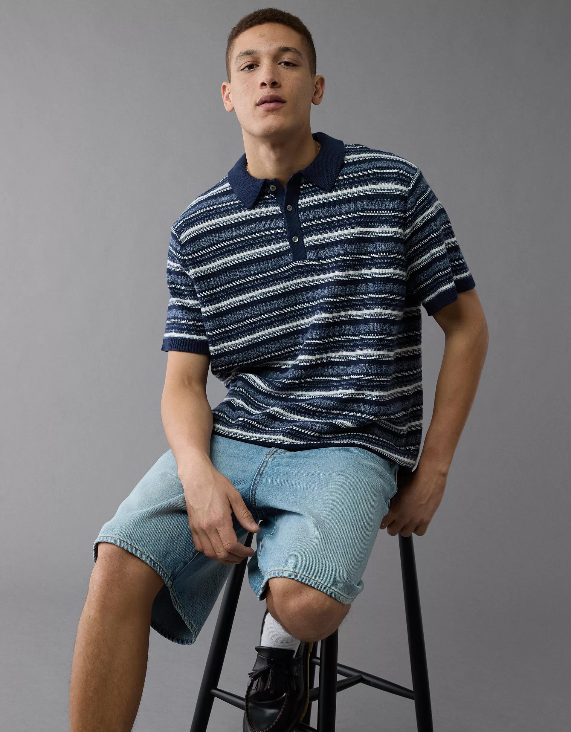 AE Weekend Striped Sweater Polo Shirt Product Image