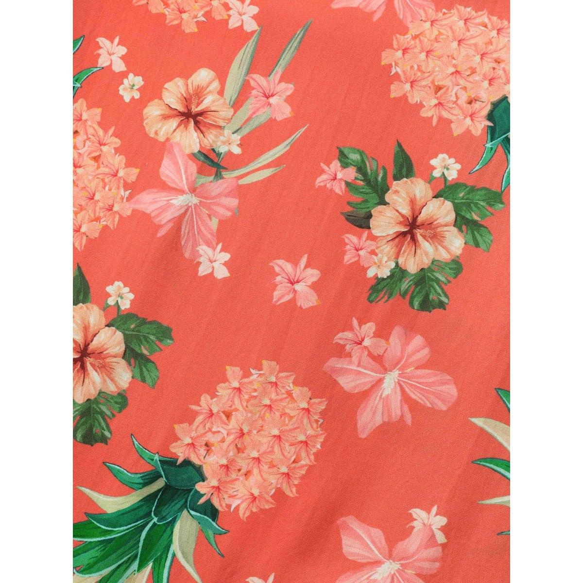 Plus Size Fruity Floral Print Square Neck Midi Dress Salmon Women Square Neck Short sleeve Curvy BloomChic 22-24/3X Product Image