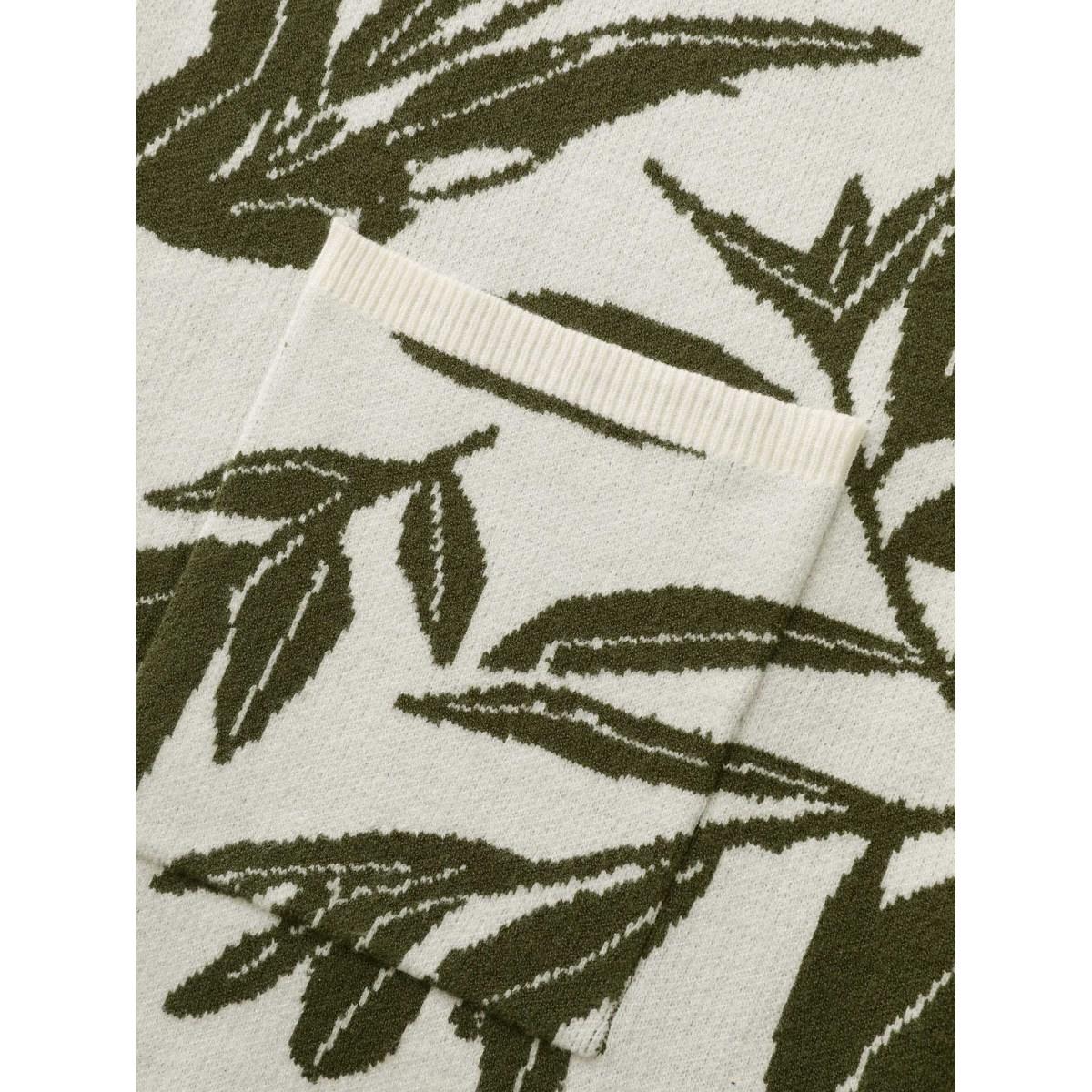 Plus Size Leaf Pattern Patch Pocket Jacquard Cardigan Beige Women Casual Loose Long Sleeve Everyday Cardigans BloomChic 28/5X Product Image