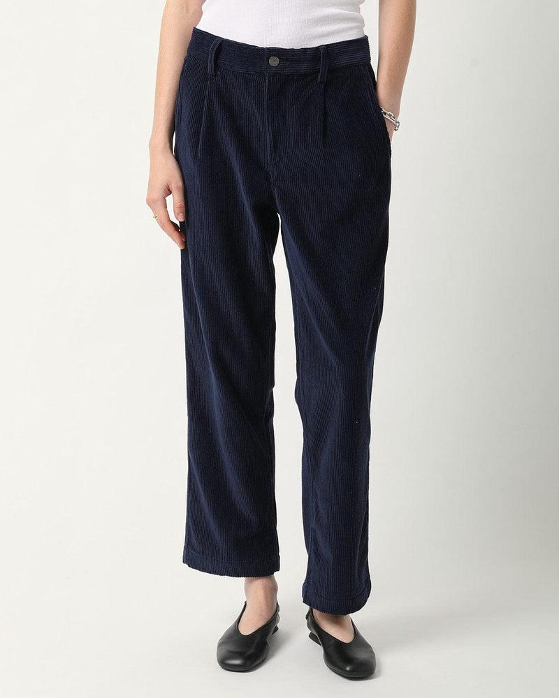 Cord Pleated Trouser - Navy Product Image