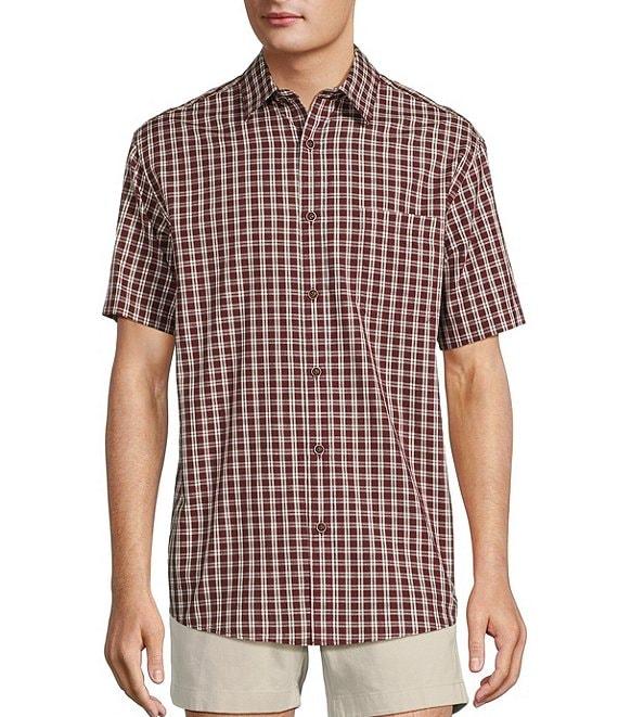Roundtree & Yorke Short Sleeve Slub Large Plaid Sport Shirt Product Image