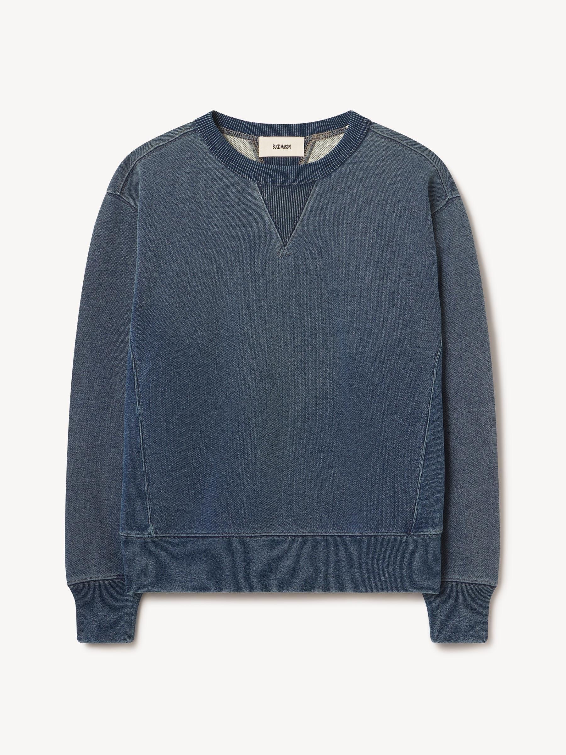 L036 Indigo-Dipped Loopback Double V Crew Sweatshirt Product Image