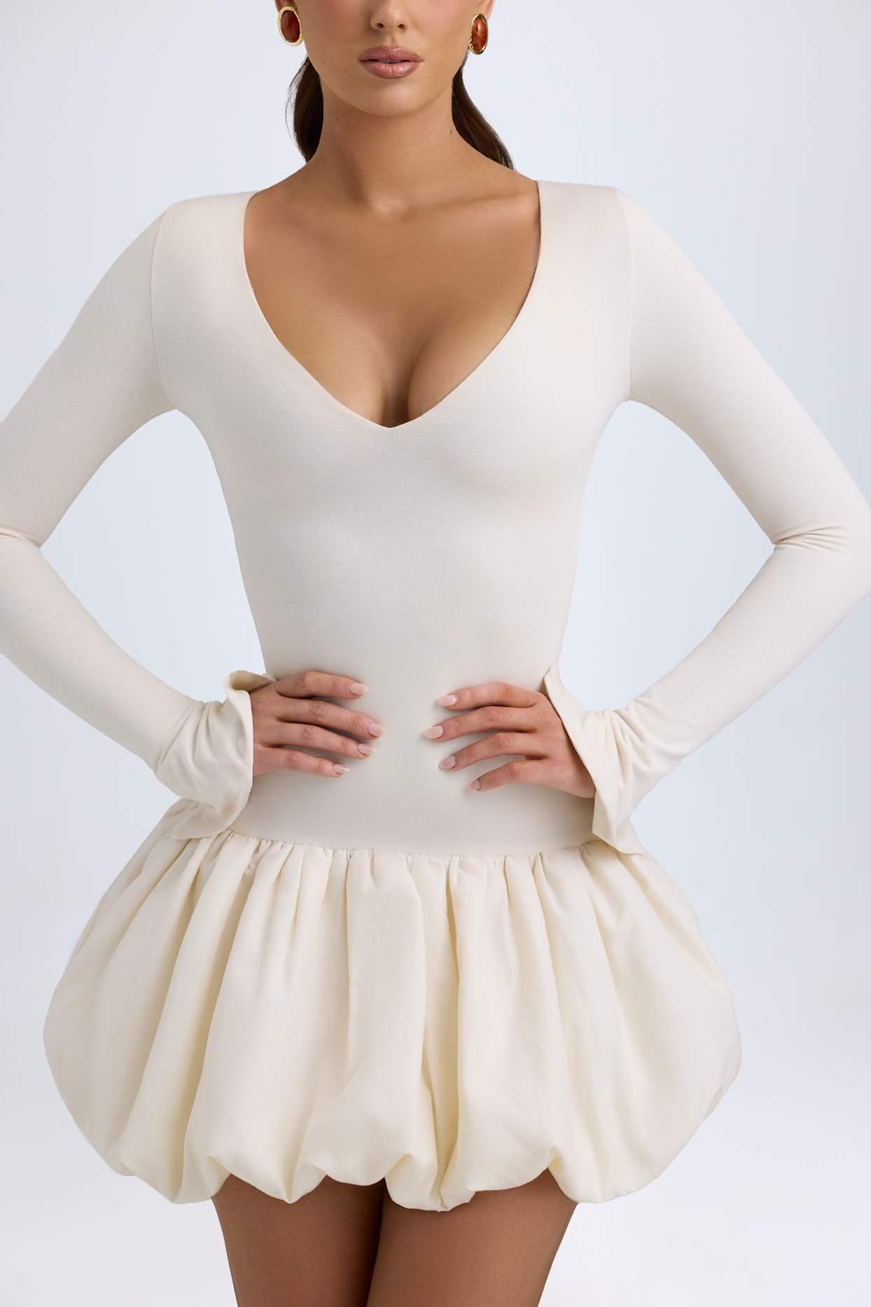 Modal Drop-Waist Bubble Hem Mini Dress in Ivory Female Product Image