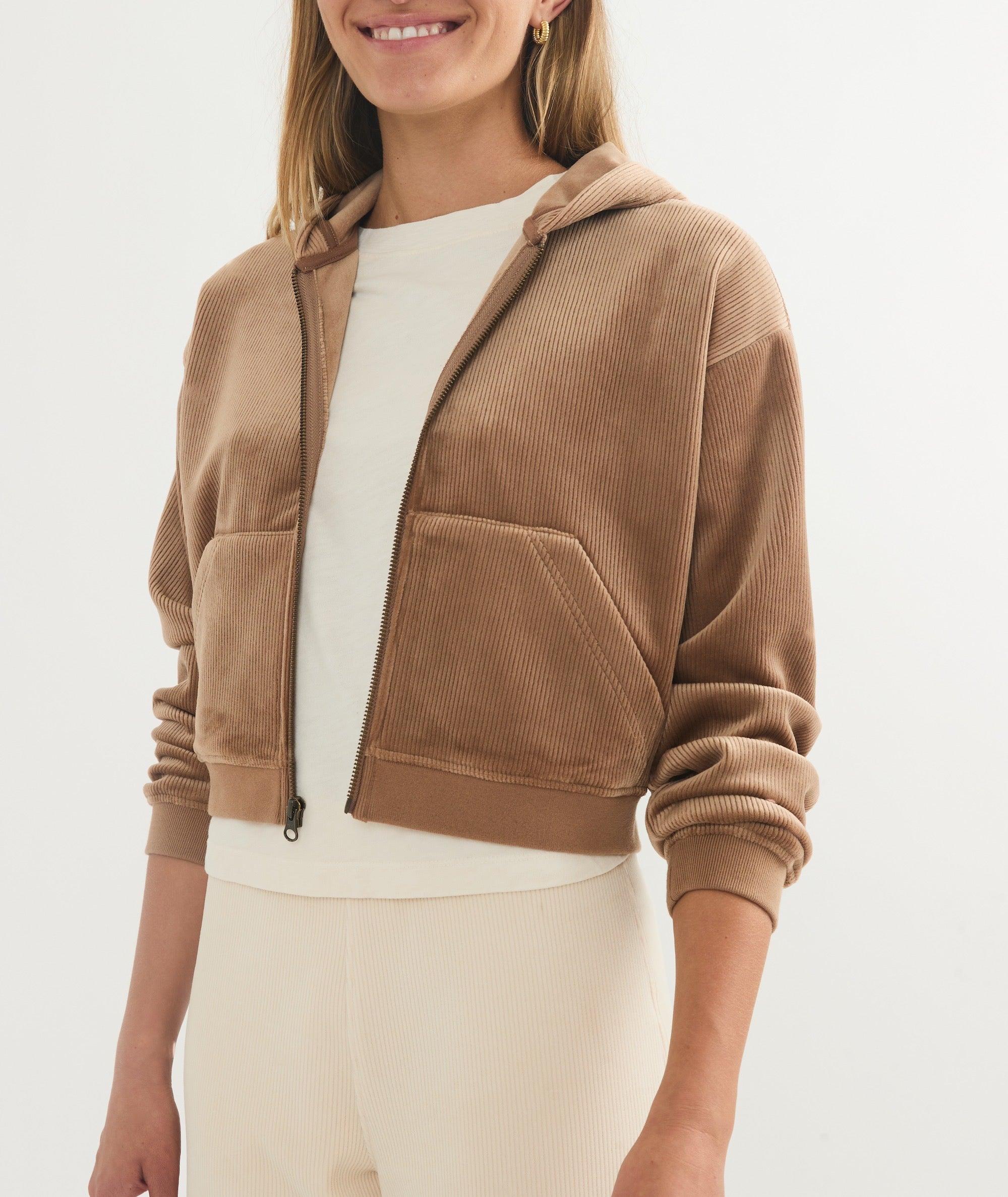Cord Velour Cropped Zip Up Hoodie Product Image