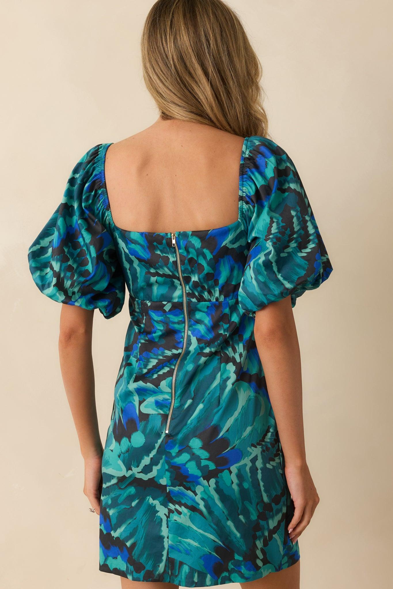 Prosperina Hedy Blue Multi Abstract Print Cotton Mini Dress Product Image