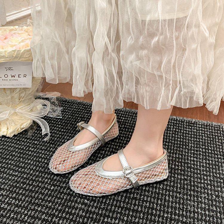 Round Toe Mesh Mary Jane Flats Product Image