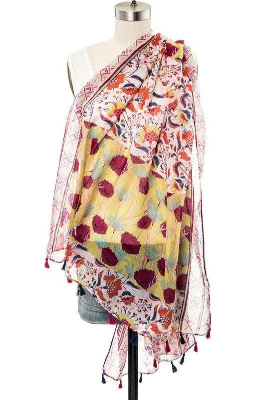 Mix Flower Print Large Tassel Scarf Product Image
