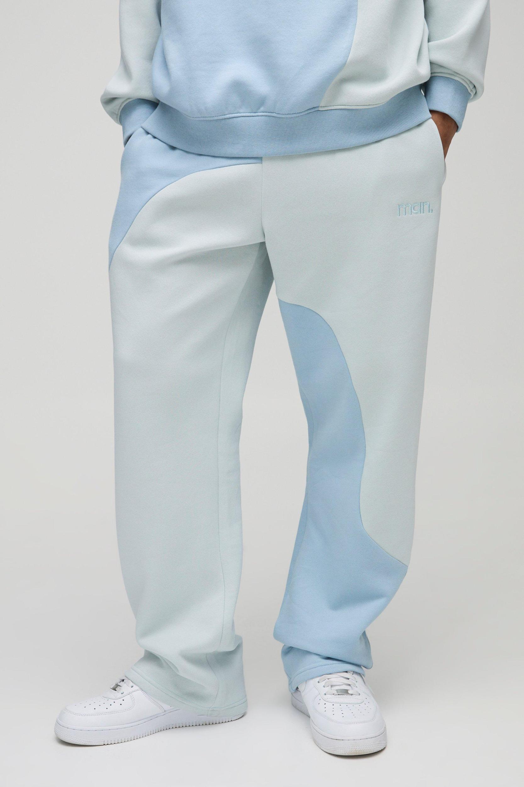 Relaxed Fit Man Curved Colour Block Sweatpants | boohooMAN USA Product Image