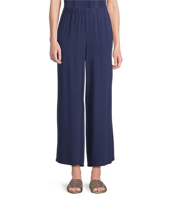 Eileen Fisher Petite Size Silk Georgette Crepe Wide-Leg Pull-On Ankle Pants Product Image