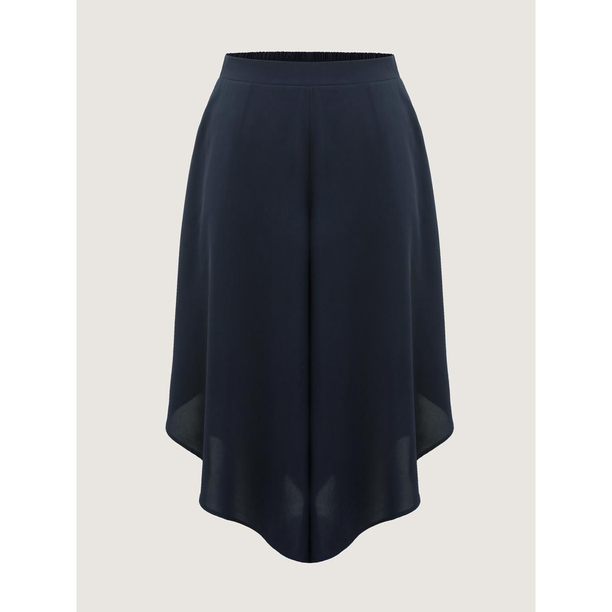 Plus Size Sheer Lace Petal Hem Wide-Leg Pants Women Indigo At the Office Wide Leg Mid Rise Office Pants BloomChic 22-24/3X Product Image