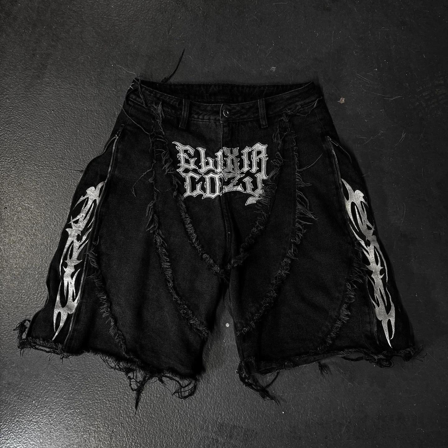 Hiphop Flame Distressed And Removable Denim Baggy Jeans Product Image