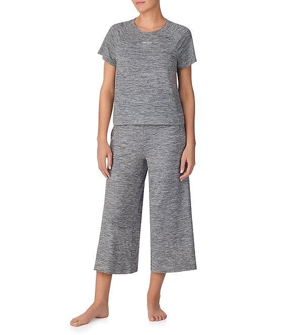 DKNY by Donna Karan Short Sleeve Round Neck Top & Cropped Knit Pajama Set Product Image