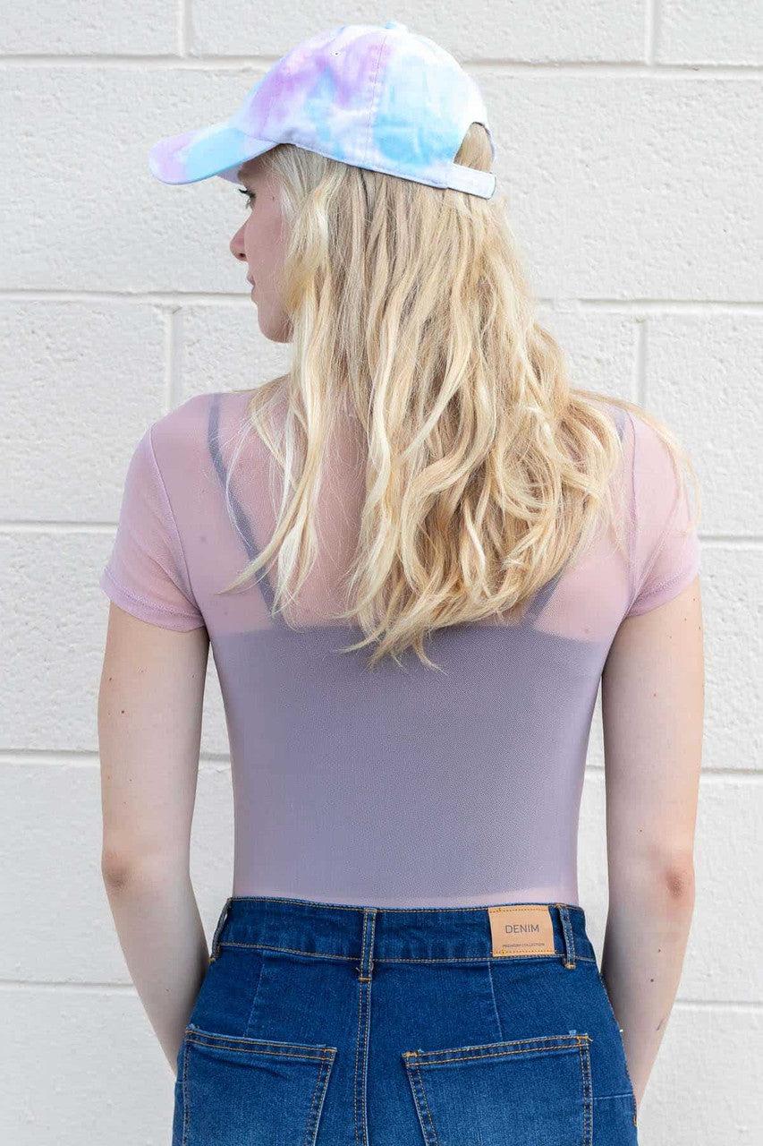 Mauve Mesh Crew Neck Bodysuit Product Image