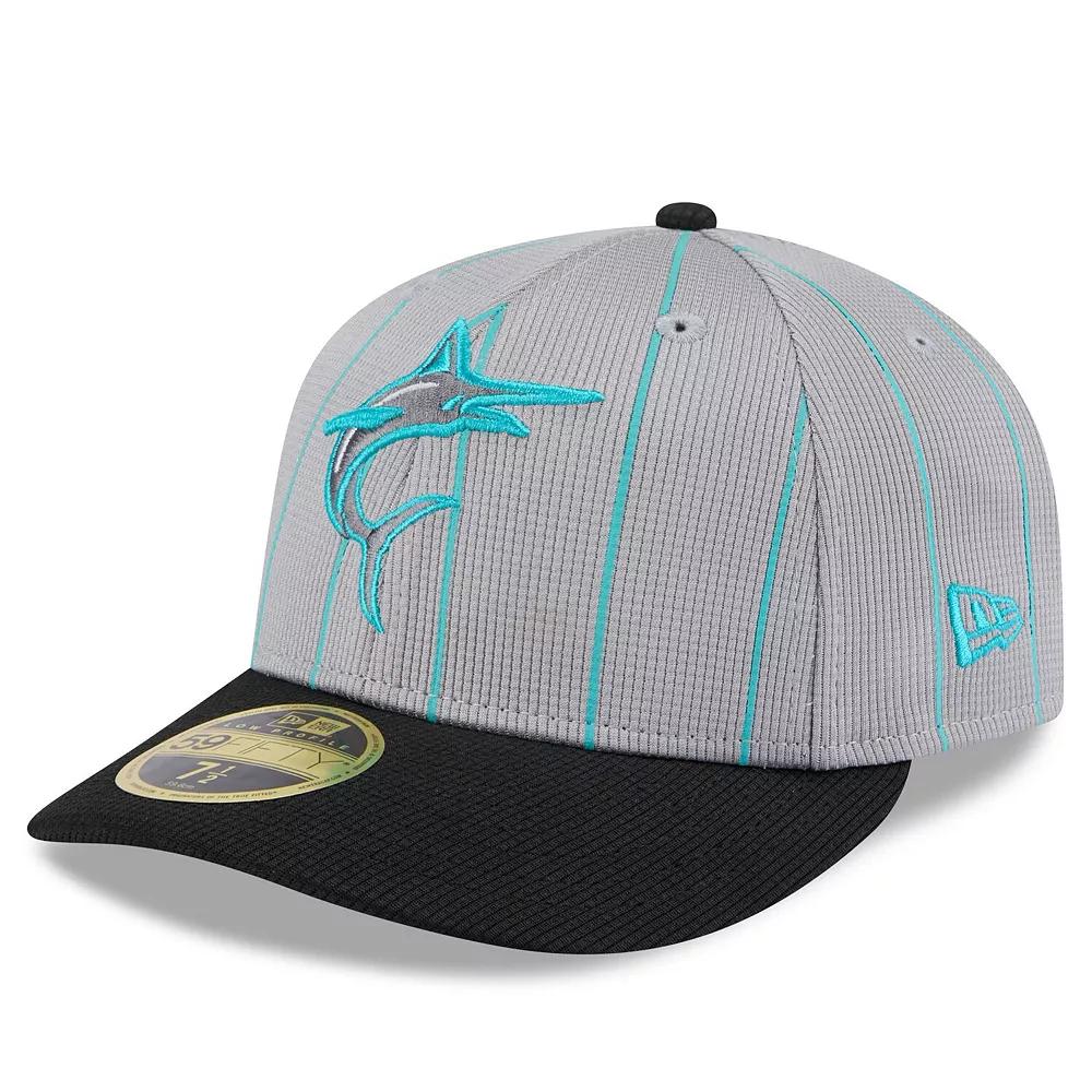 Men's New Era  Gray/Black Miami Marlins 2025 Batting Practice Low Profile 59FIFTY Fitted Hat, Size: 7 3/4, Grey Product Image