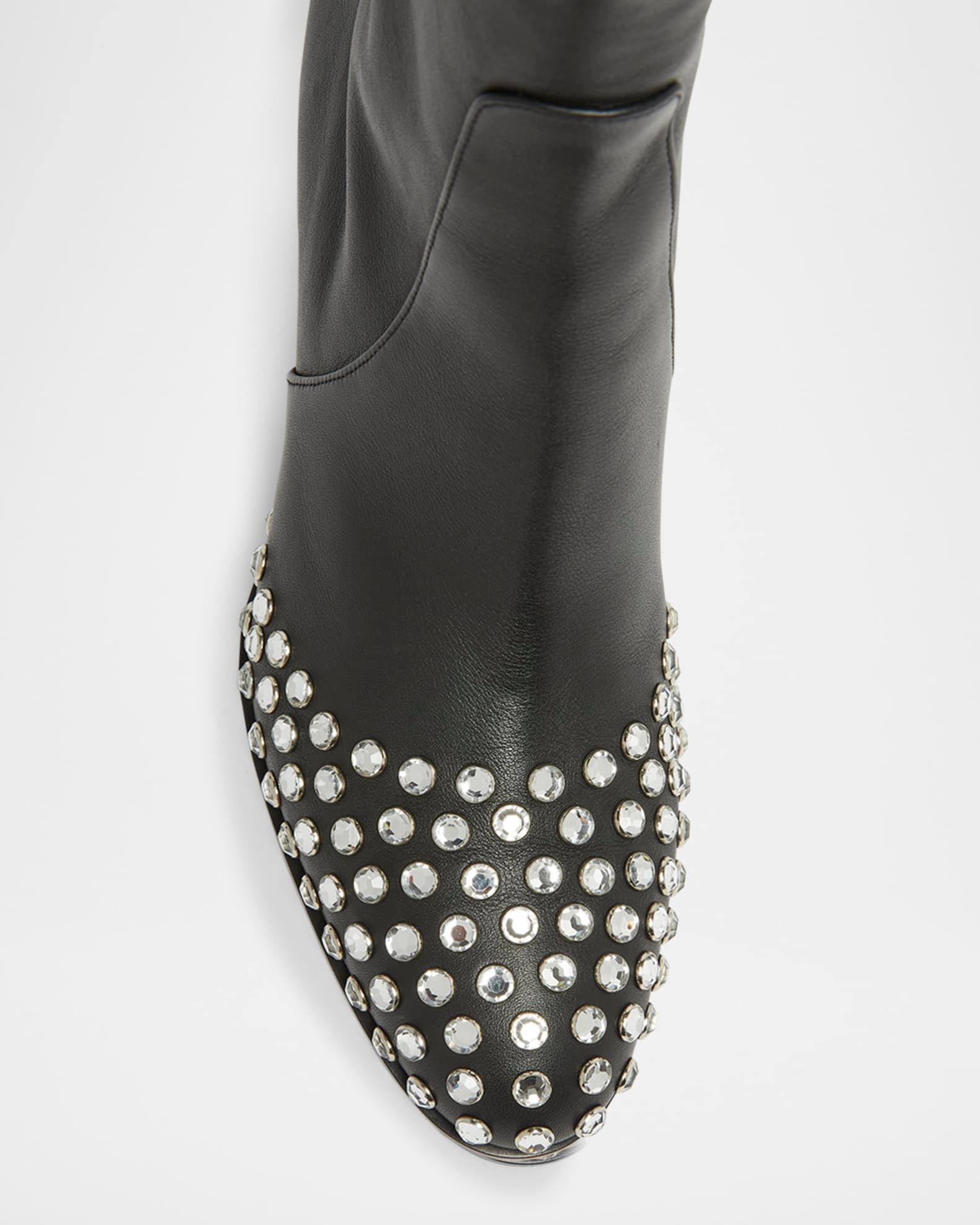 Leather Crystal Stud Cap-Toe Ankle Booties Product Image