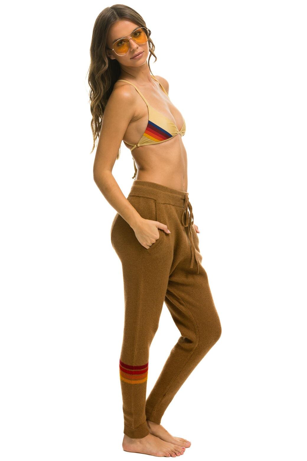 RAINBOW 4 STRIPE CASHMERE RELAXED FIT PANT - BUTTERSCOTCH Product Image