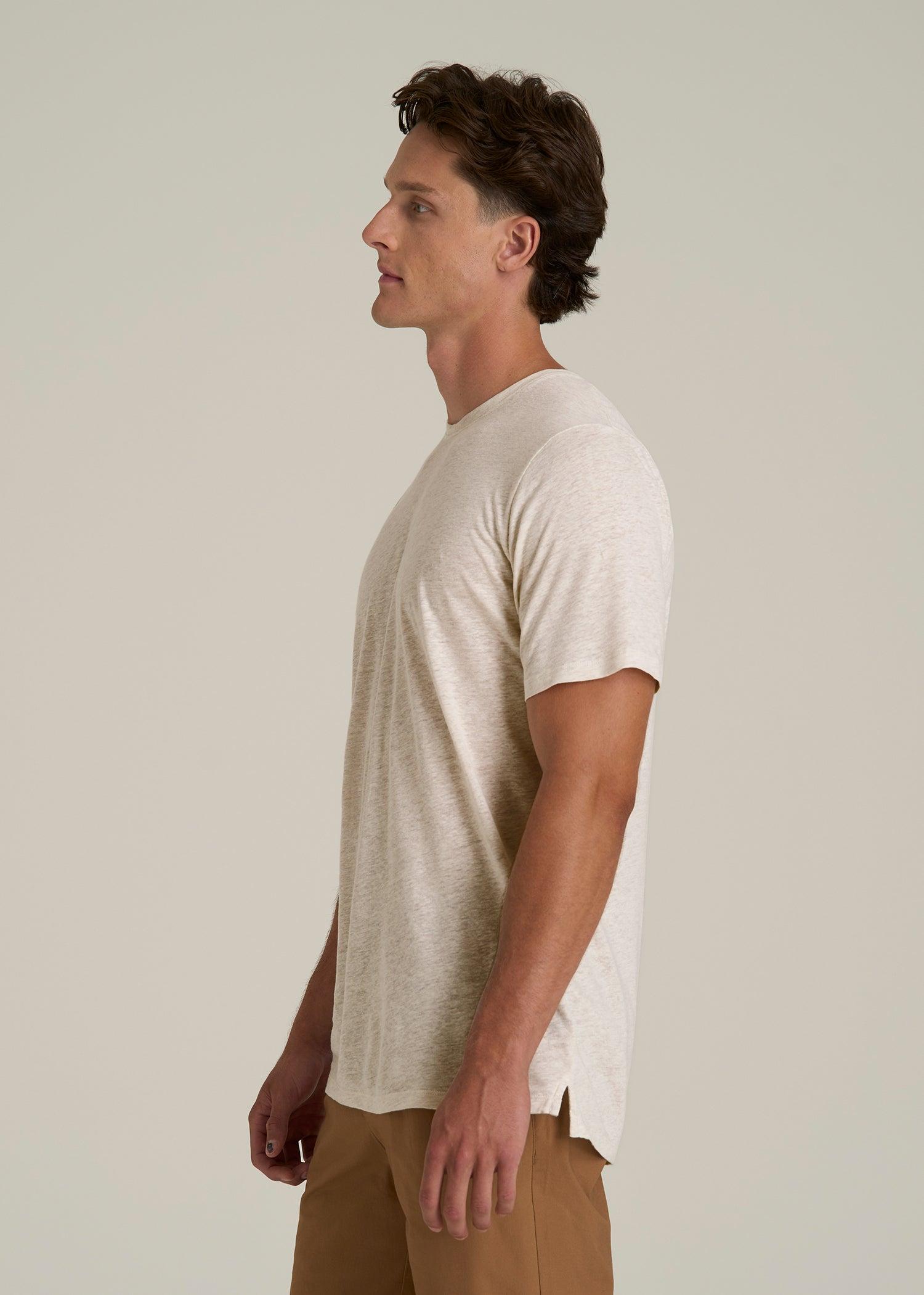 Linen Crewneck T-Shirt for Tall Men in Heathered Oatmeal Male Product Image