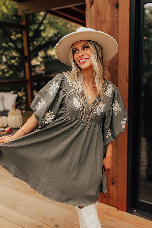 Tucson Sunsets Embroidered Mini Dress in Sage Product Image
