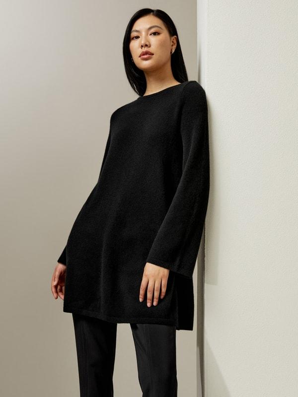 LILYSILK Long Cashmere Jumper Womens - Black Premium Cashmere - Comfortable A-Line Jumpers M Product Image