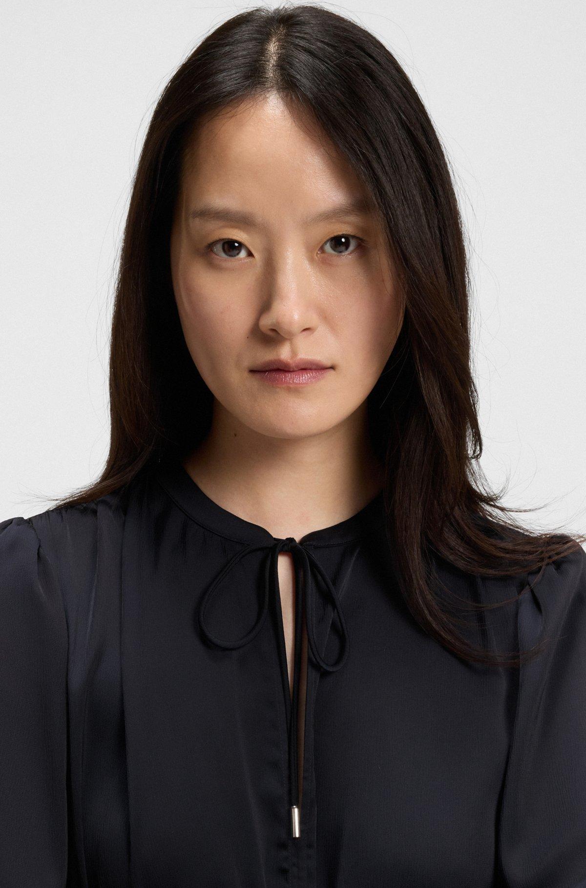 BOSS - Crinkle-satin mini dress with gathered details - Dark Blue Product Image