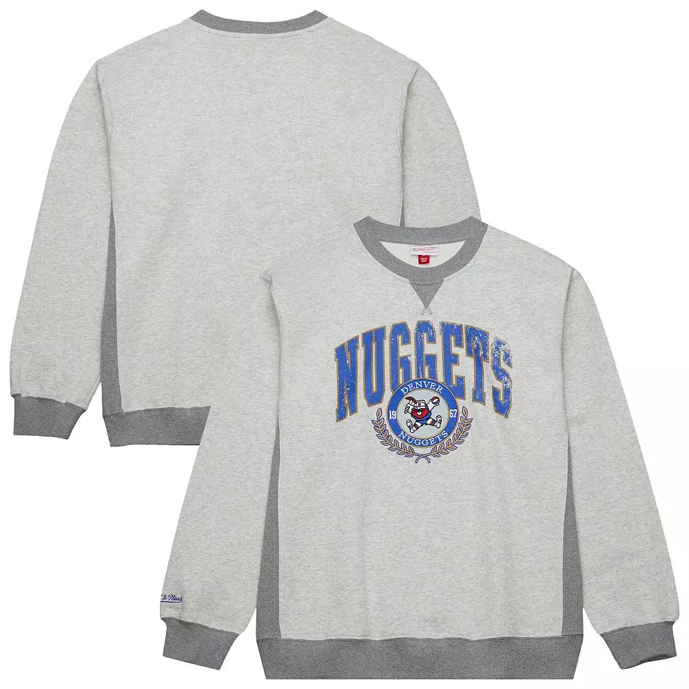 Men's Mitchell & Ness Heather Gray Denver Nuggets Vintage Logo Pullover Sweatshirt,  Product Image