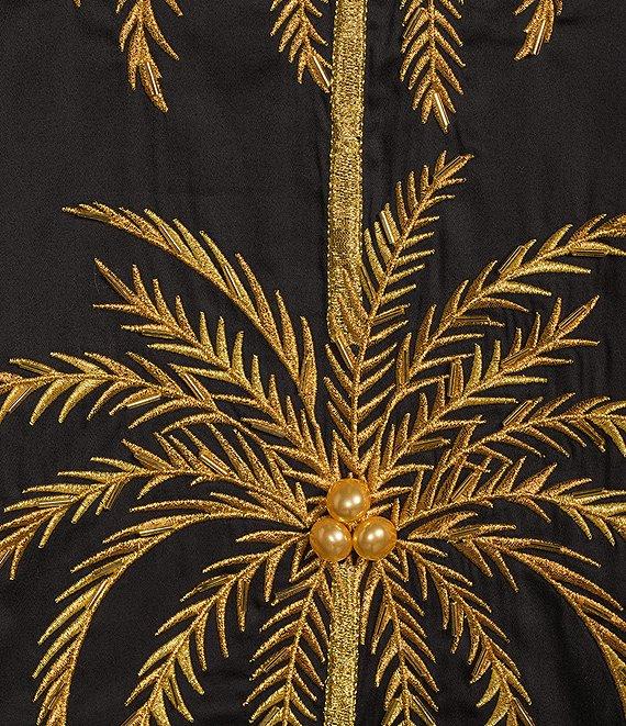 Mestiza New York Poplin Palm Tree Embroidered Mandarin Collar Short Puff Sleeve Dress Product Image