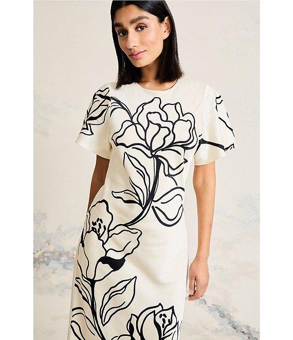 Maggy London Satin Charmeuse Floral Print Short Sleeve Midi Dress Product Image