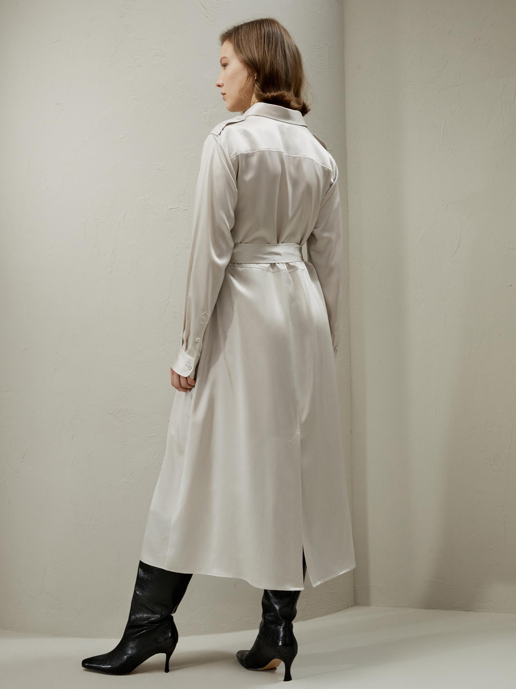 Trench-Style Silk Midi Shirt Dress Product Image