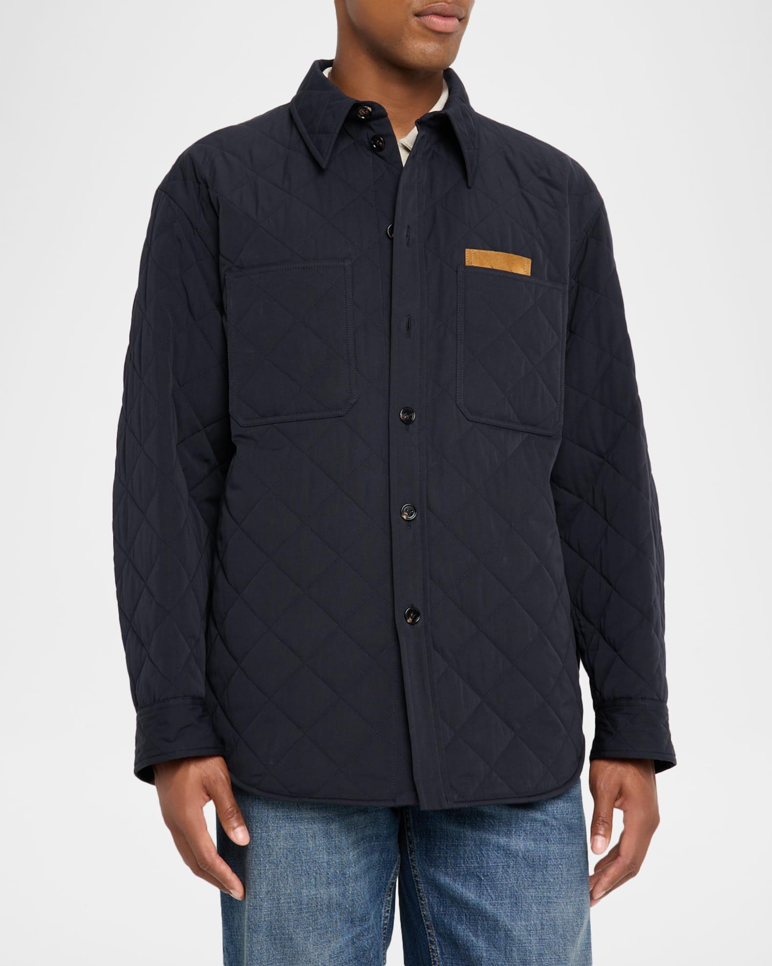Men's Quilted Overshirt with Suede Intrecciato Patch  Product Image