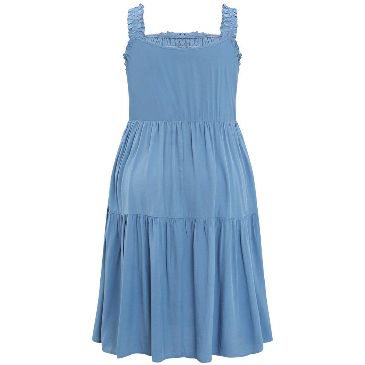 Plus Size Solid Shirred Pocket Ruffle Tiered Cami Dress Stone Women Elegant Gathered Square Neck Sleeveless Curvy Knee Dress BloomChic 18-20/2X Product Image