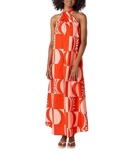 CROSBY by Mollie Burch Cleo Printed Crisscross Halter Neck Self Tie Sleeveless Maxi Dress Product Image