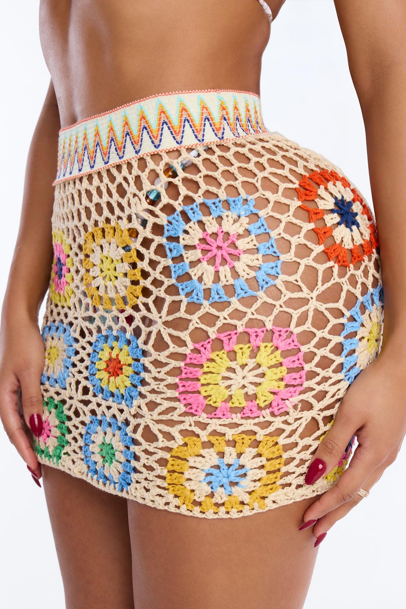 Sienna Patchwork Crochet Swim Cover Up Mini Skirt - Multi Color Female Product Image