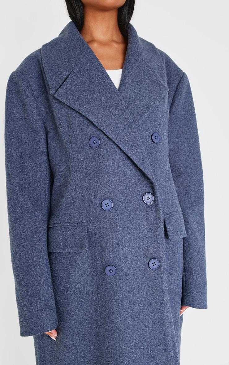 Navy Wool Look Double Breasted Oversized Maxi Coat Product Image