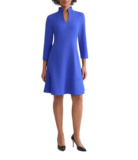 Ming Wang Stretch Crepe Funnel Neck Bracelet Sleeve A-Line Dress Product Image