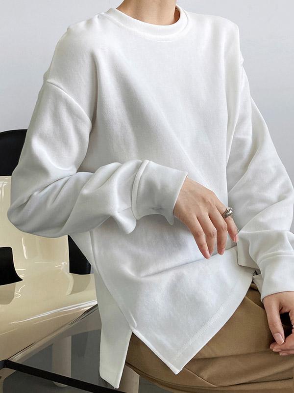 3 Colors Loose Casual Solid Color Split-Side T-Shirt Top Product Image