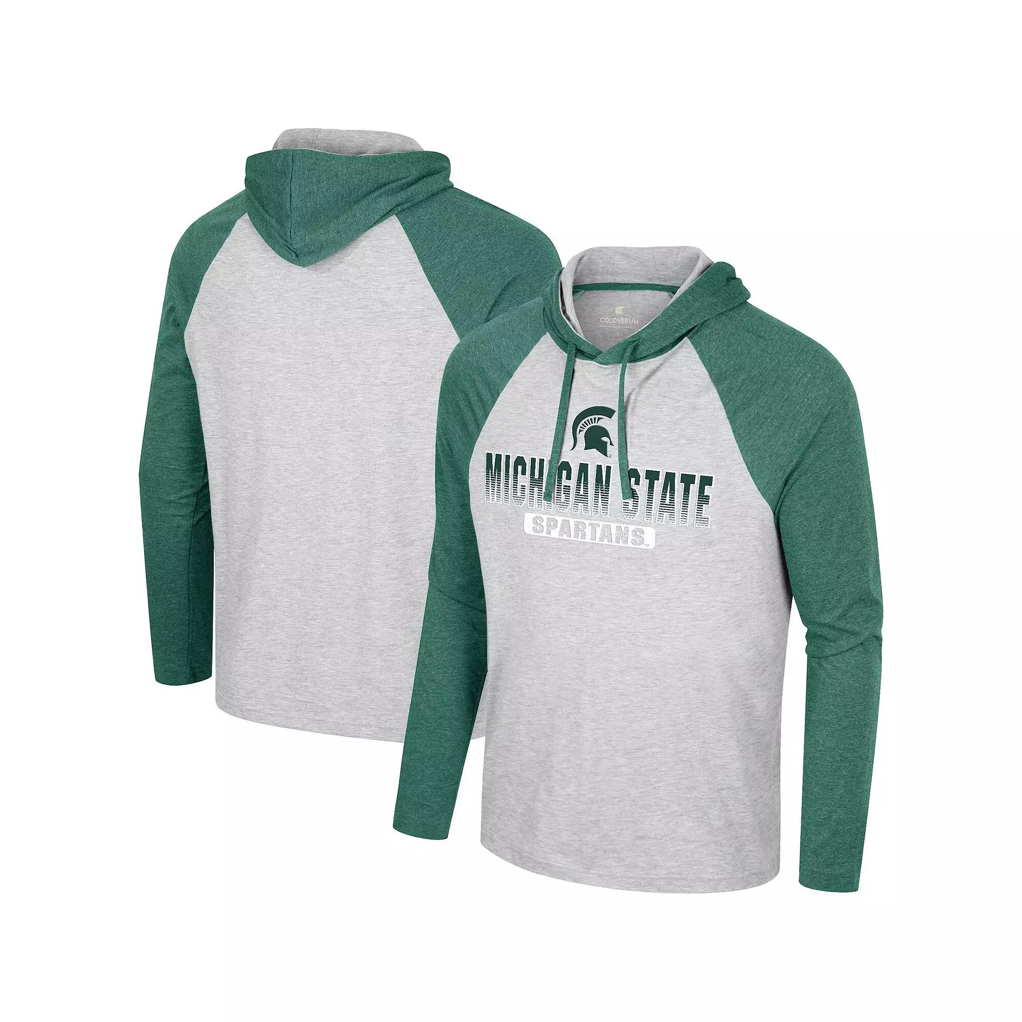 Men's Colosseum  Heather Grey Arkansas Razorbacks Hasta La Vista Raglan Hoodie Long Sleeve T-Shirt, Size: XL Product Image