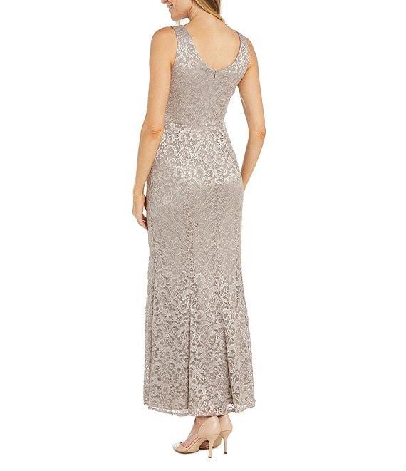 R & M Richards Petite Size Scallop Lace Charmeuse Metallic Mermaid Jacket Dress Product Image