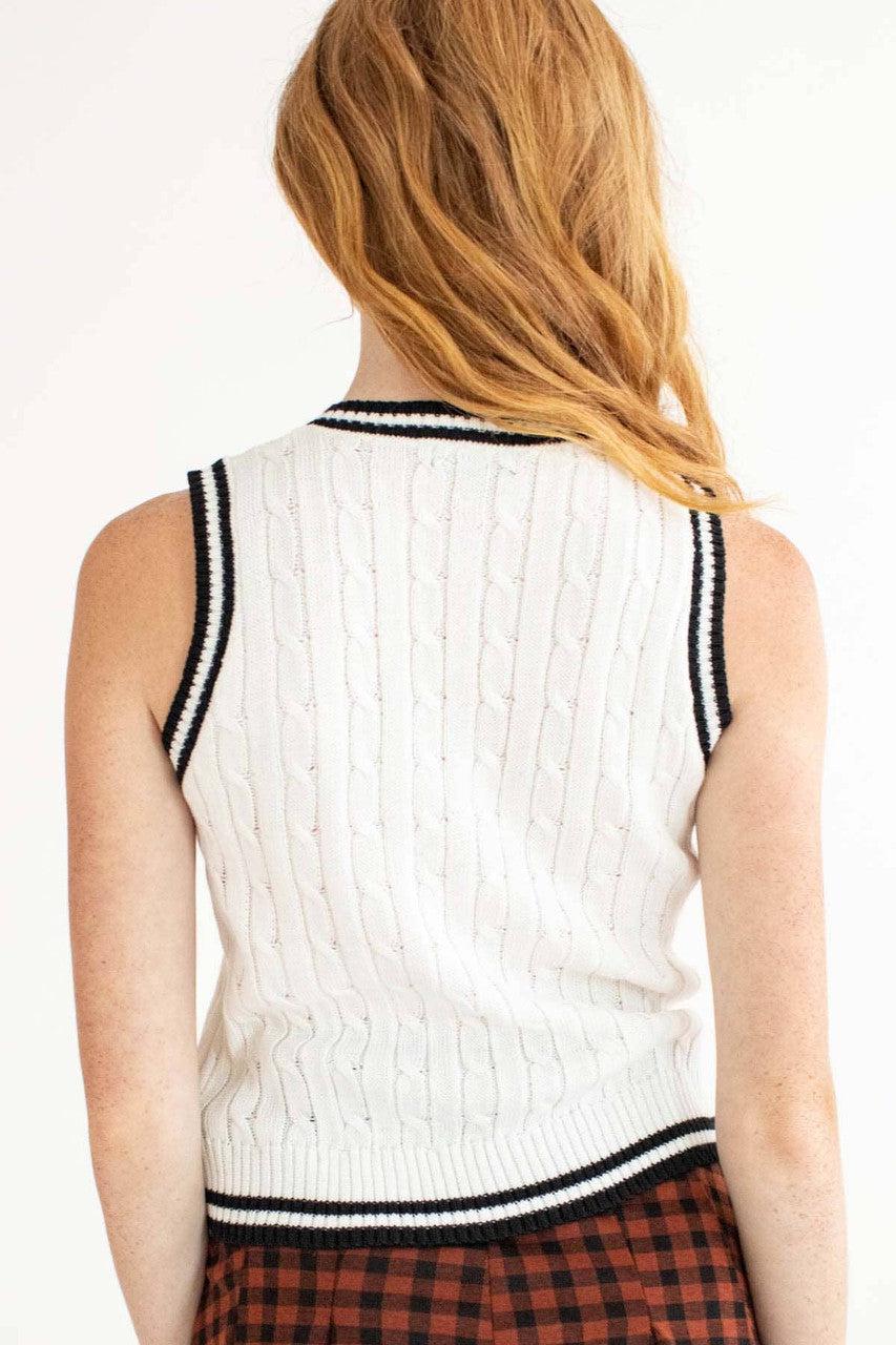 White Contrast Trim Sweater Vest Product Image