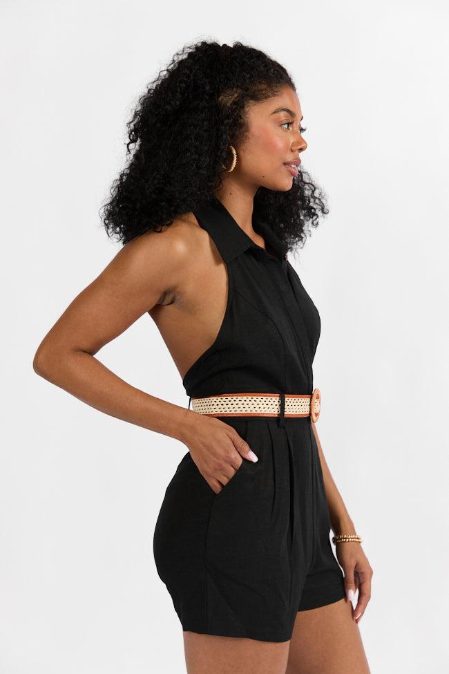 Five Star Black Collared Romper With Belt Detail FINAL SALE Product Image