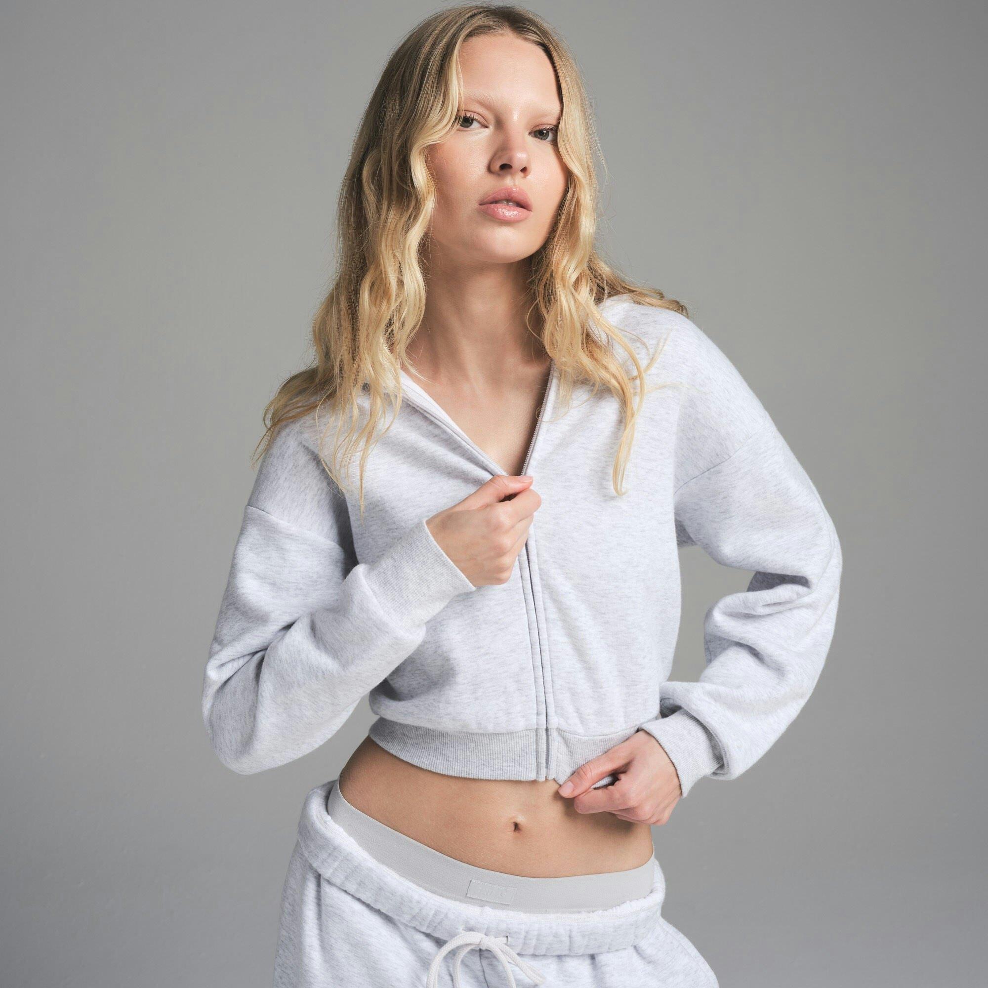 COTTON FLEECE SHRUNKEN HOODIE | LIGHT HEATHER GREY Product Image