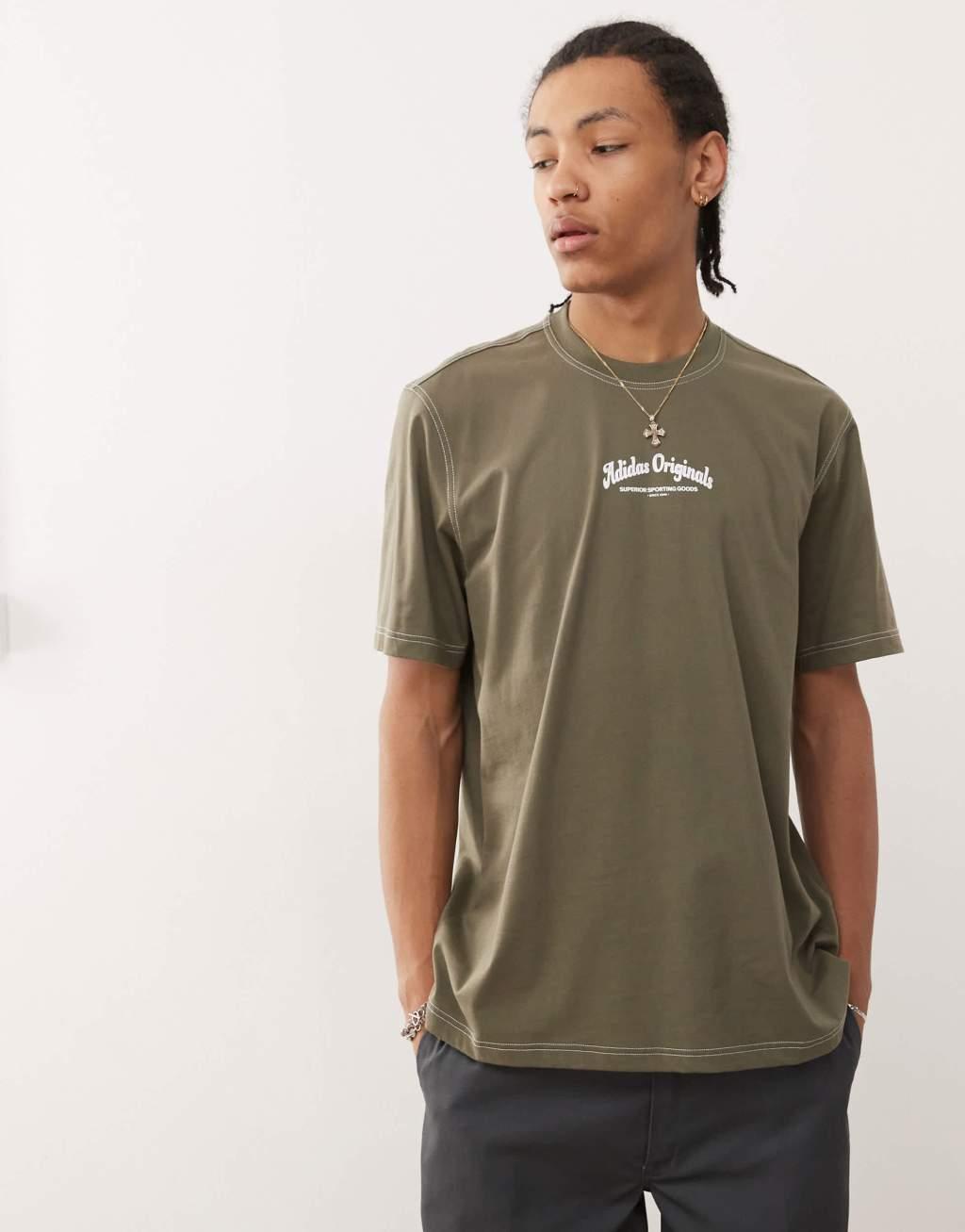 adidas Originals back graphic t-shirt in khaki Product Image