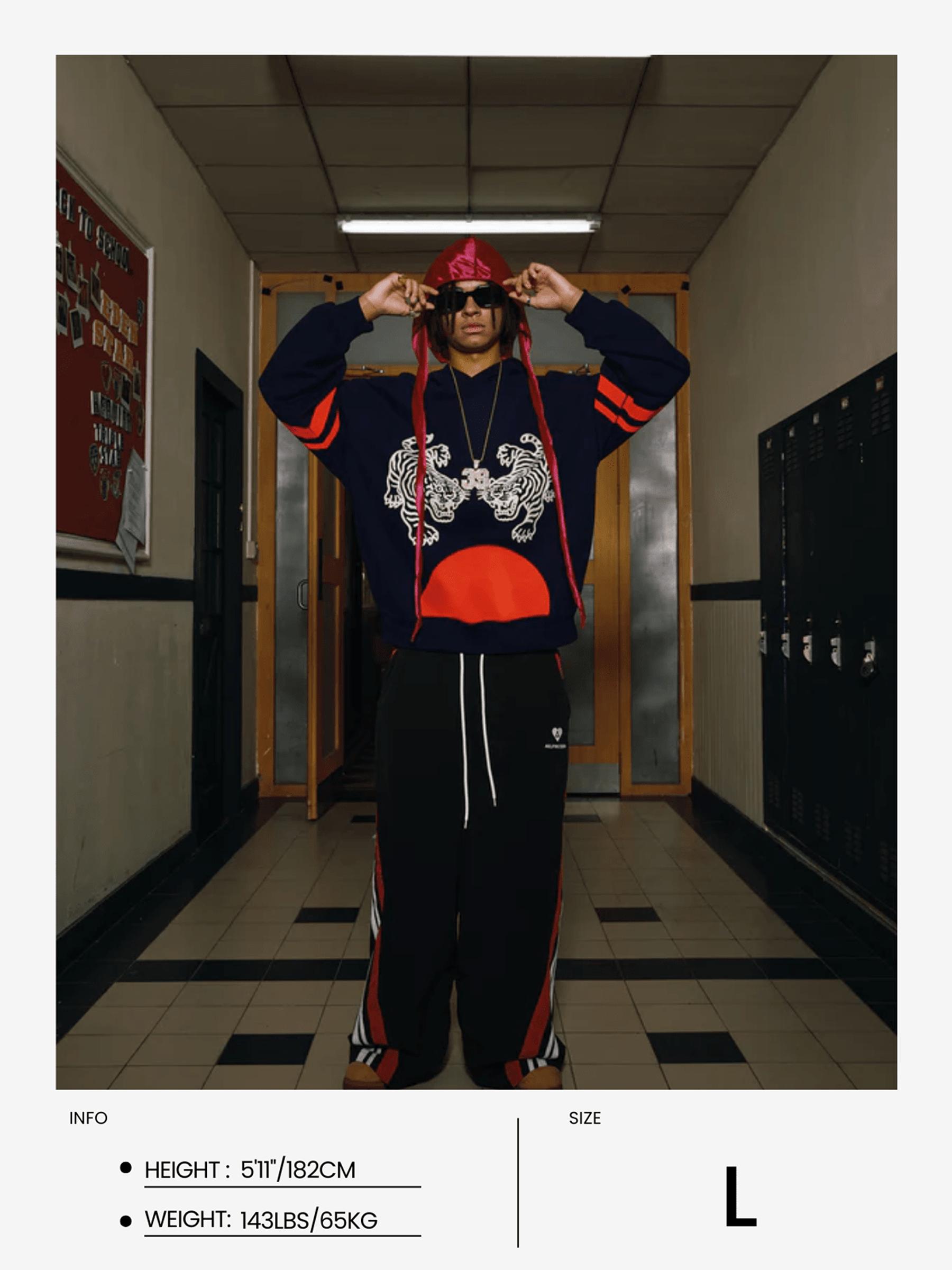 Aelfric Eden Oversized  Embroidery Tiger Hoodie Product Image