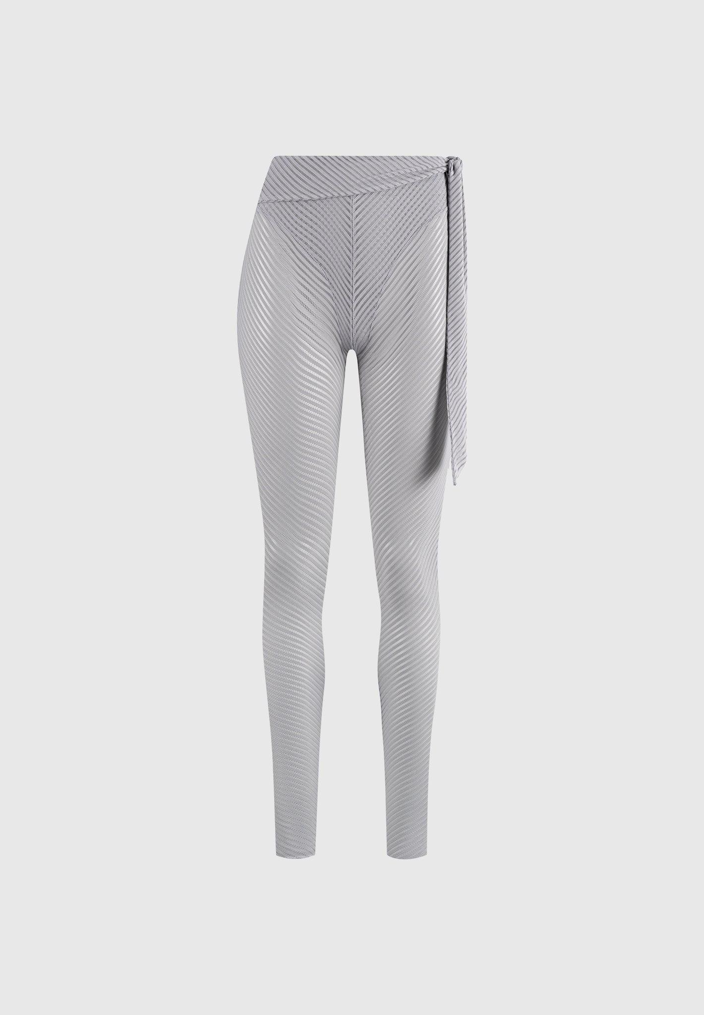 Ribbed Sheer Leggings with Tie - Grey Female Product Image