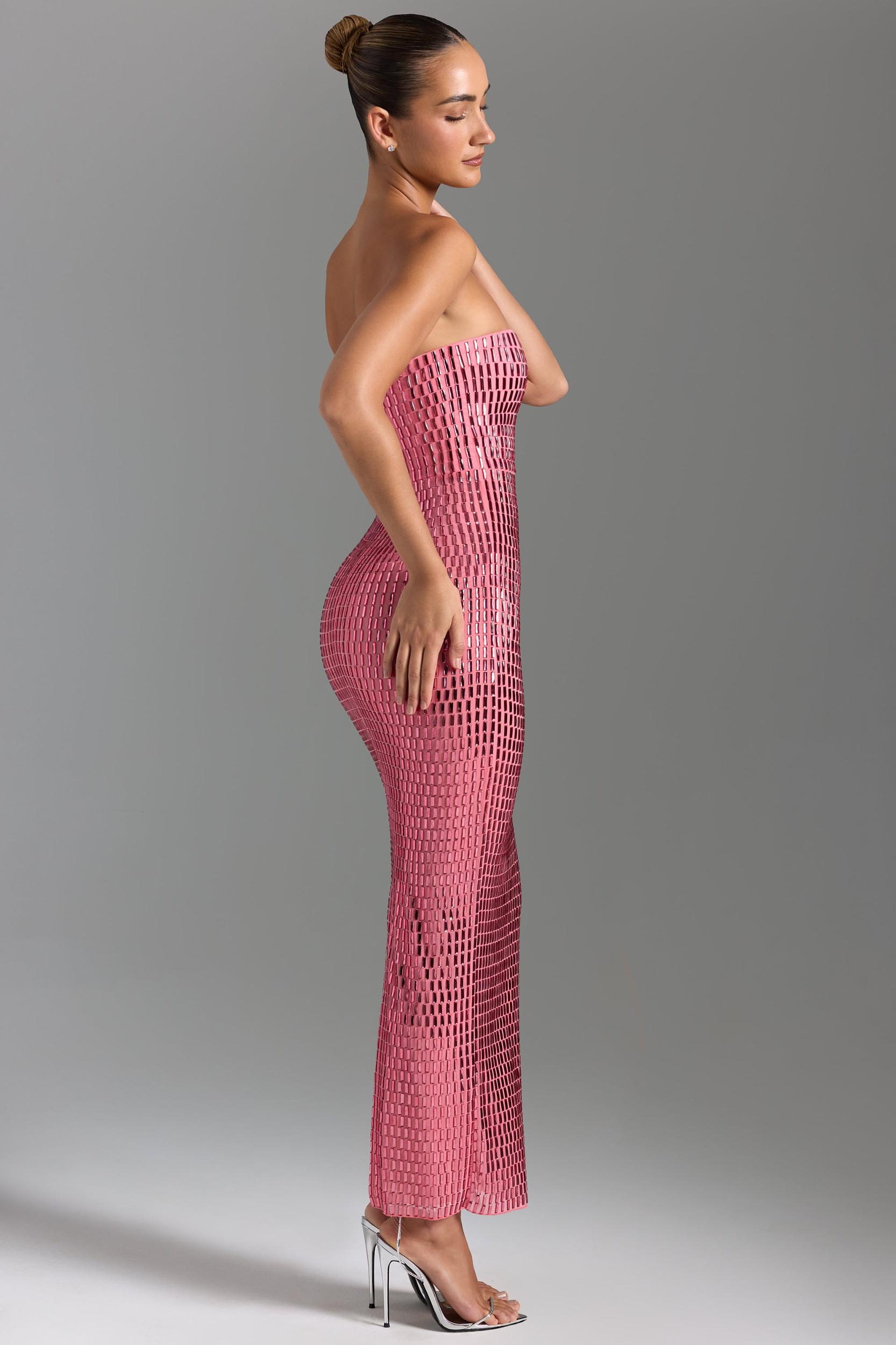 Embellished Bandeau Maxi Dress in Watermelon Product Image