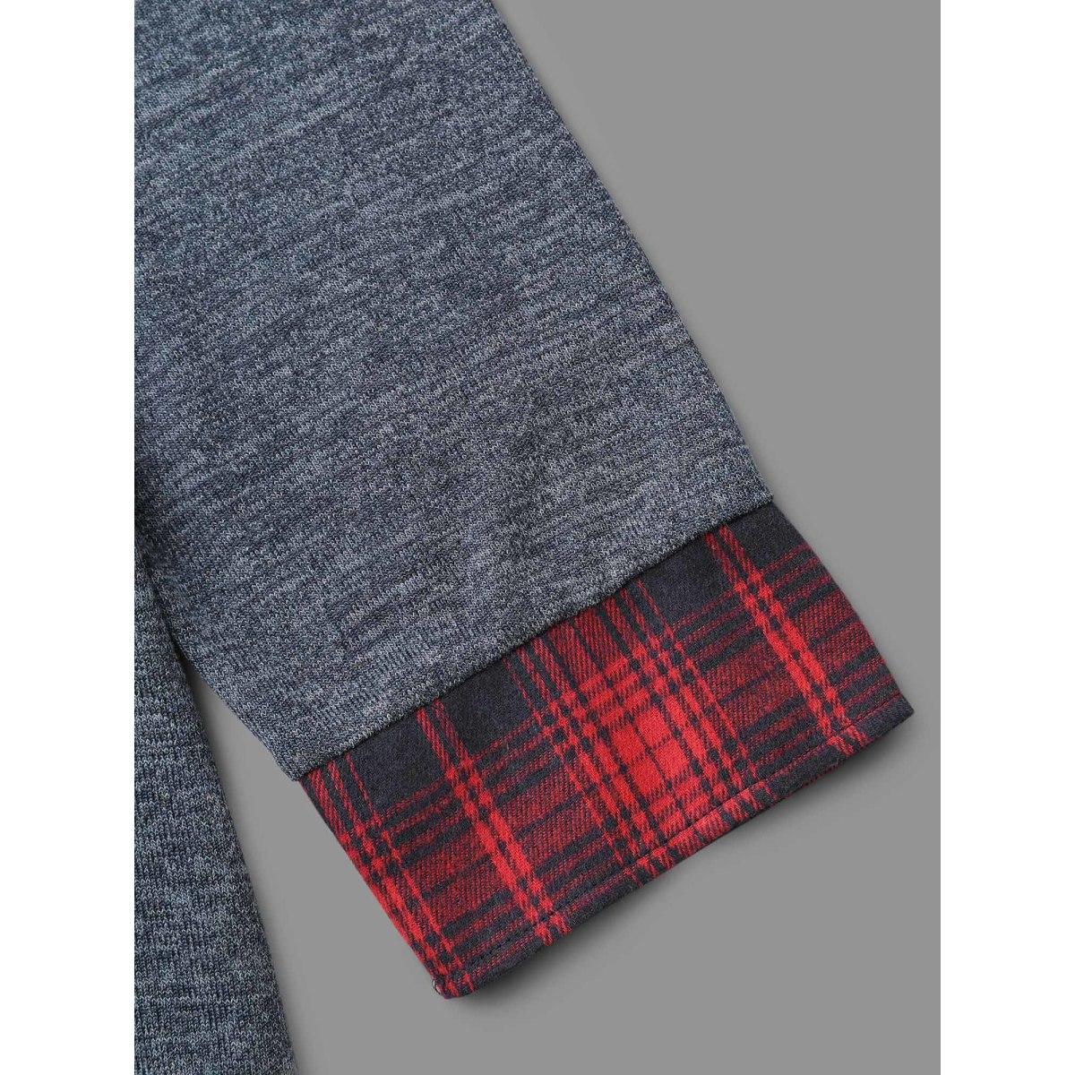 Plus Size Round Neck Plaid Patchwork Heather T-shirt Indigo Women Casual Contrast Round Neck Loose Everyday T-shirts BloomChic 18-20/2X Product Image