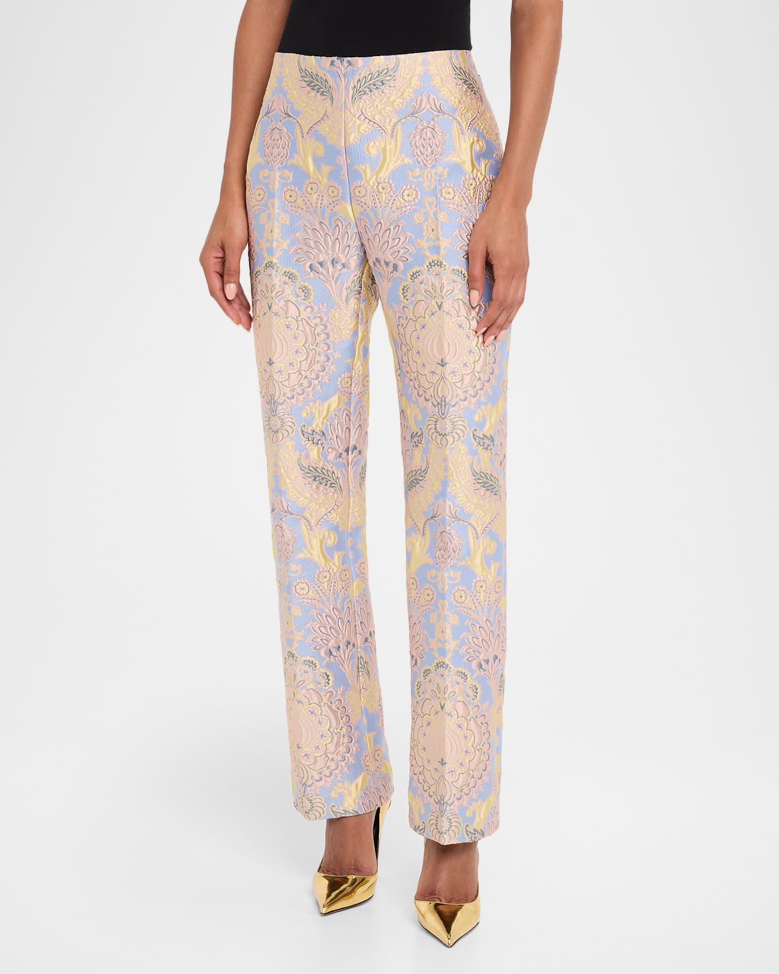 Floral Brocade Straight-Leg Ankle Trousers Product Image