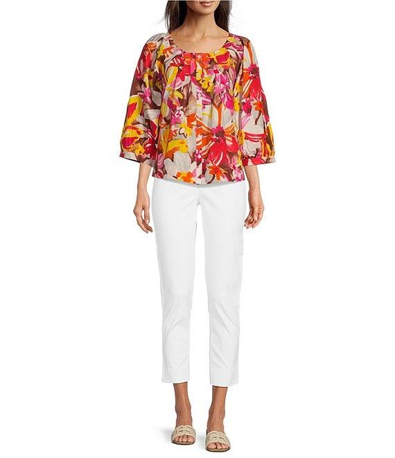 FRANCES VALENTINE Zoe Sun Floral Print Scoop Neck 3/4 Sleeve Blouse Product Image