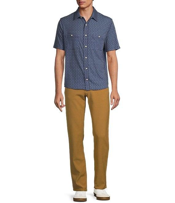 Rowm Rec + Relax Short Sleeve Dot Dash Print Knit Button-Front Shirt Product Image