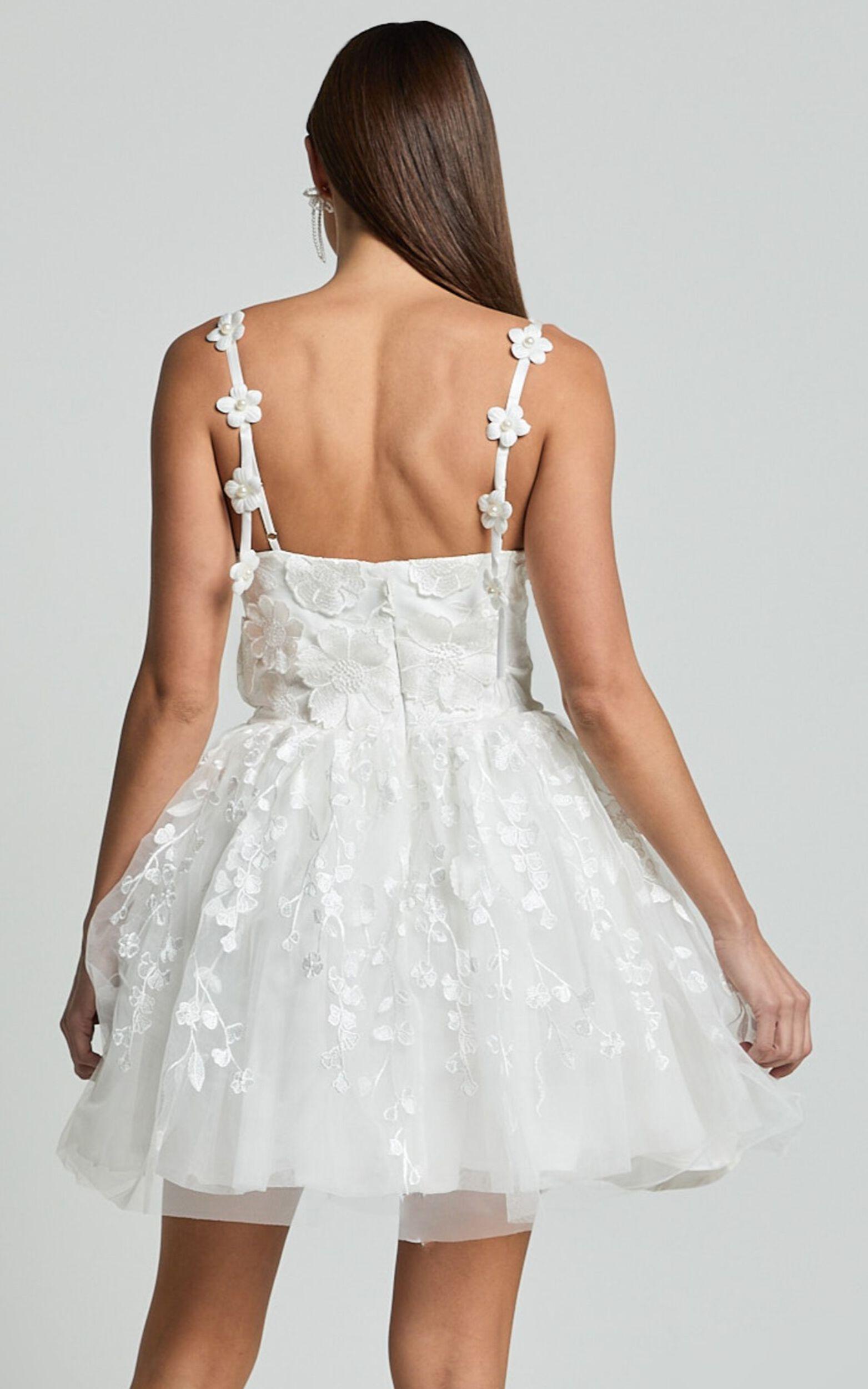 Everheart Mini Dress - Sweetheart Bustier Lace Dress in White Product Image