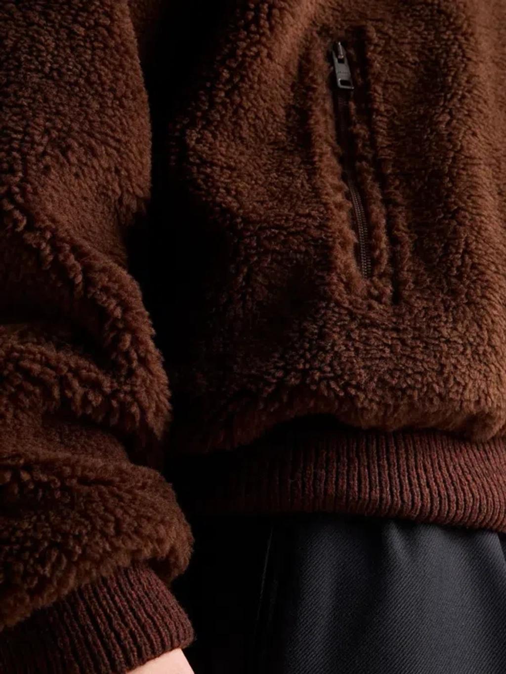 PRADA Mens Brown Hooded Borg Wool-blend Jacket Xl Product Image